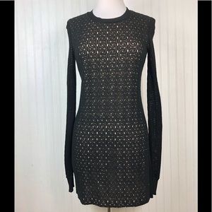 Diane Von Furstenberg Women's Black Stretch Embroidered Black Net Dress Sz P